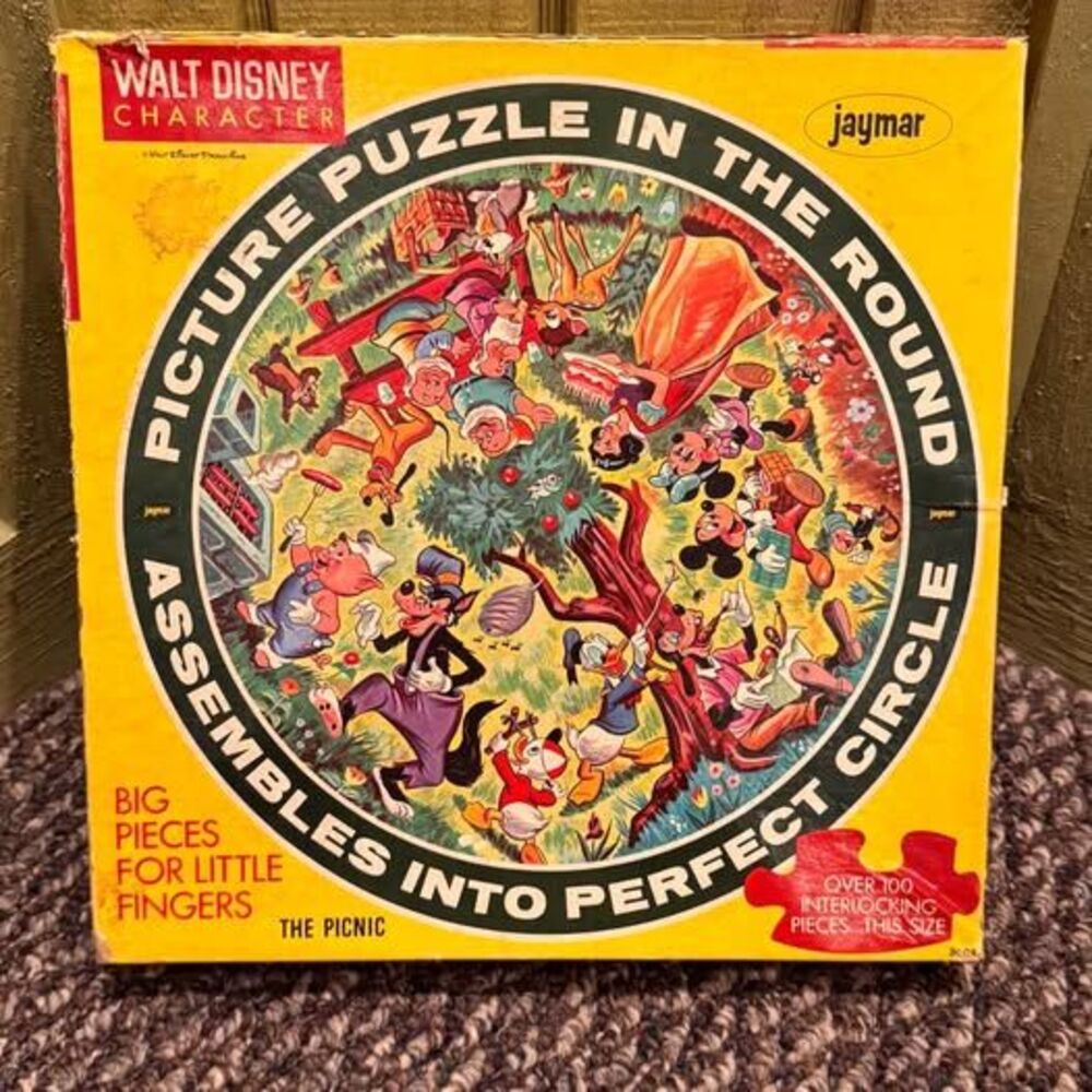 Vintage Jaymar Walt Disney Character Picture Puzzle in the Round - The Picnic